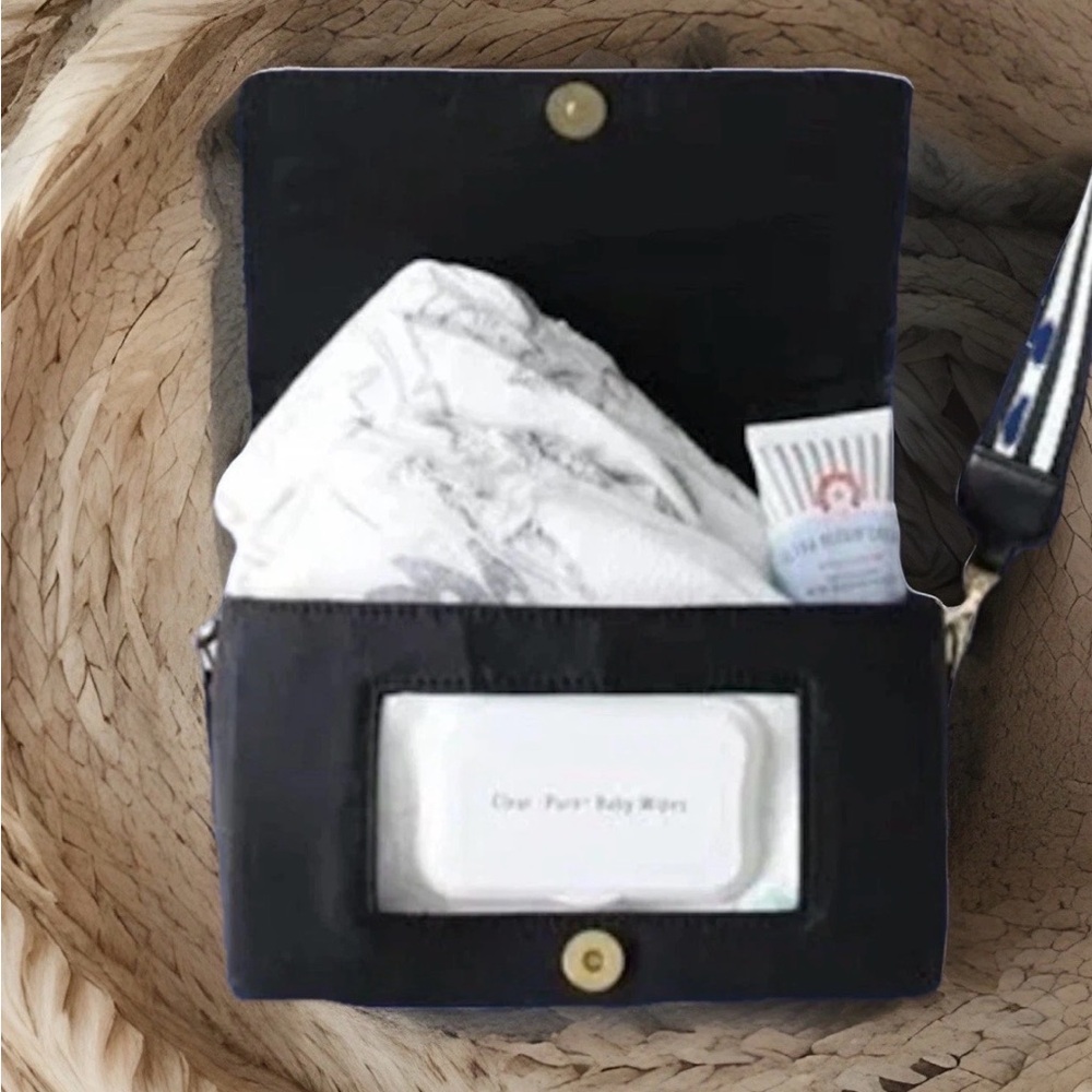 ToteSavvy Mini Crossbody Diaper Bag Changing Mat, Wipes Pocket Black NEW w Pouch